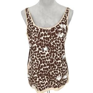 J Crew Tank Top Womens 2 Silk Animal Print Beige Brown Sequins Blouse MobWife